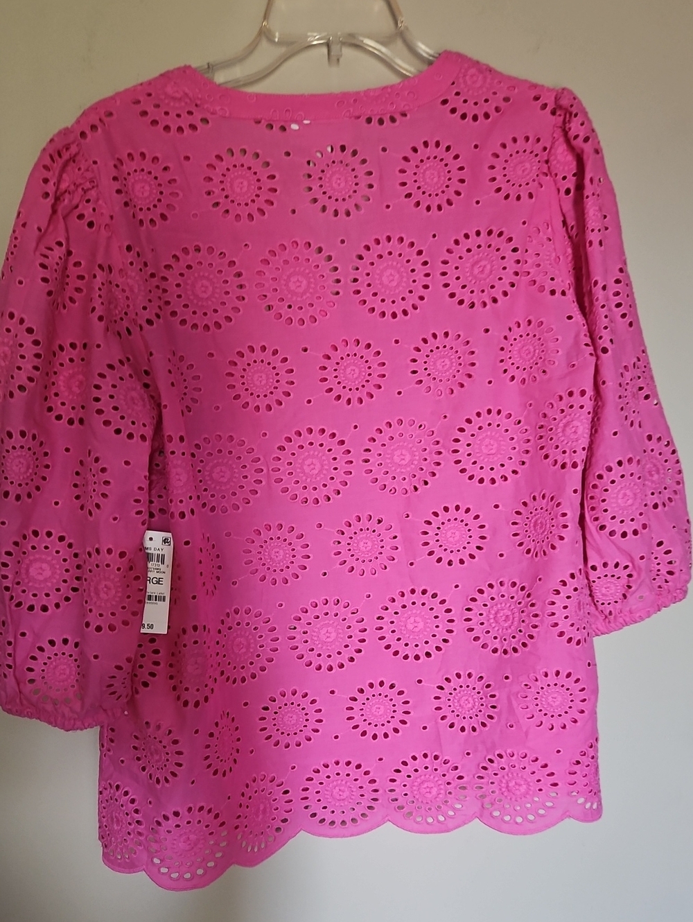 NEW! ON 34th Bubble Gum Pink Half Sleeve Cotton Eyelet Top Blouse Large. - Picture 4 of 7